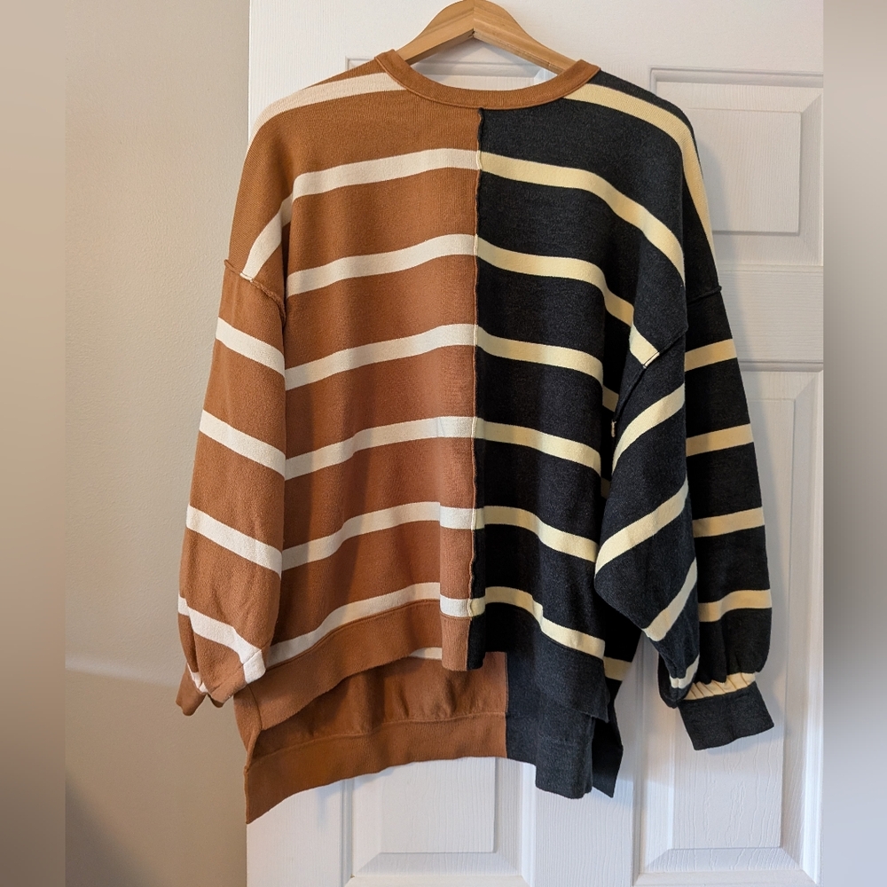 Striped Brown and Gray Women's  Sweater